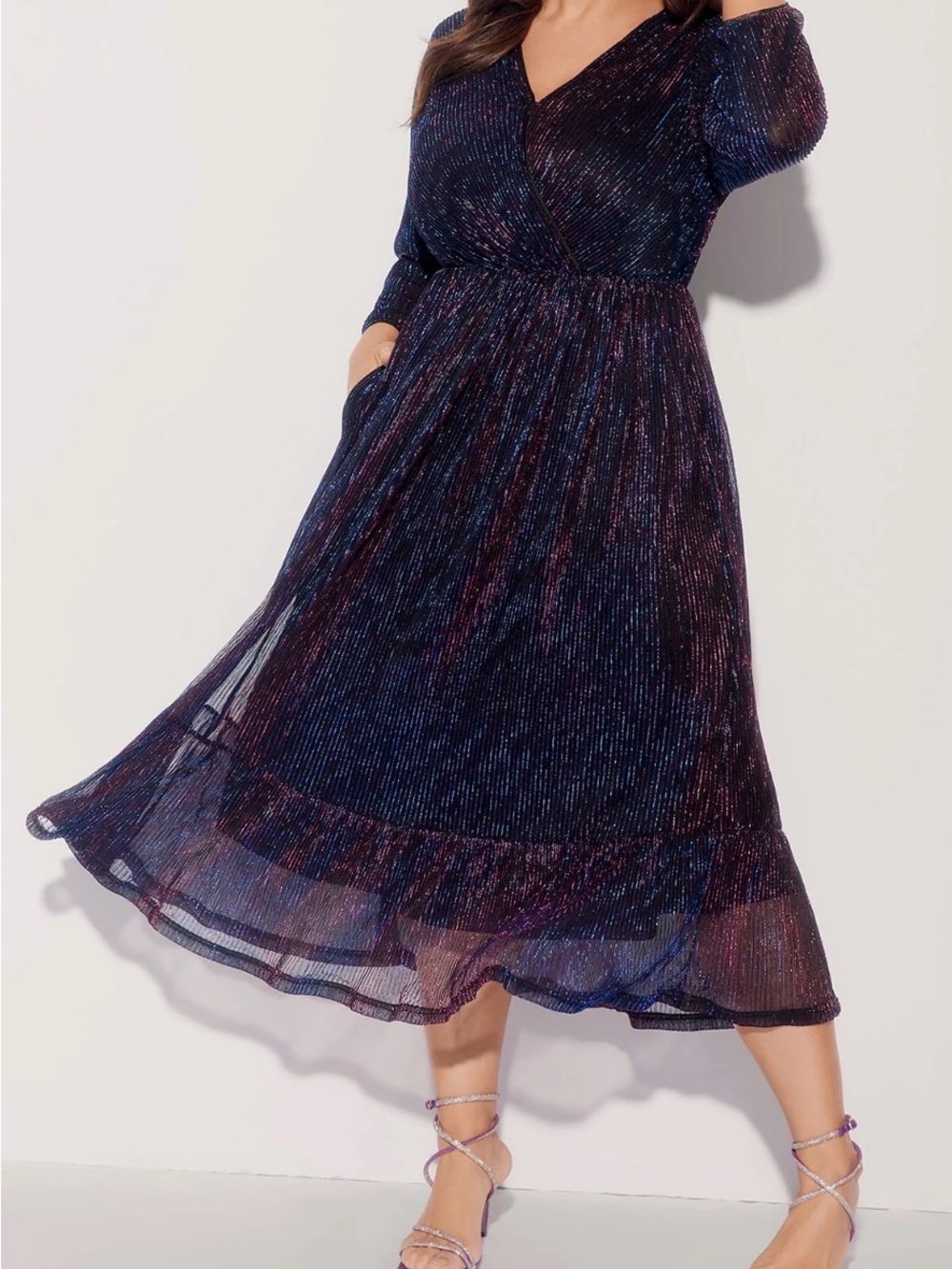 BloomChic Navy with Metallic Multi-Shimmer Midi Dress